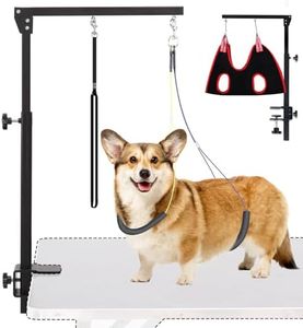 AGESISI Dog Grooming Arm with Clamp, Heavy Duty Pet Grooming Table Arm with Grooming Hammock, Loop Noose & Two No-Sit Haunch Holder, 36" Height Adjustable for Medium & Small Pets, Black