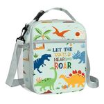 Clastyle Green Dinosaur Insulated Lunch Bag for Kids, Portable Large Thermal Cooler Lunch Bag for Boys Girls, School Lunch Box Bag with Bottle Holder