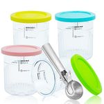 CUTIECLUB Creami Deluxe Tubs, 4 Ice Cream Pint Containers 24oz and Lids for Ninja Creami NC500UK NC501UK Series Deluxe ice Cream Makers, and Stainless Steel Ice Cream Scooper with Trigger Release Set