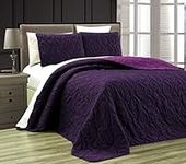 Grand Linen 3-Piece Tropical Coast Seashell Beach Queen/Full Oversize Oversize Bedspread Dark Purple/Light Purple Reversible Coverlet Embossed Bed Cover Set. Sea Shells, Sea Horse, Starfish etc.