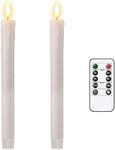 Tyawon Battery Operated Drip Real Wax LED Flameless Taper Candles with Remote and Timer 9.8 inch Window Candles LED Flickering Warm Wick Christmas Home Wedding Decor (Pack of 2)-Lvory White