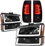 DWVO LED Headlights Tail Lights Assembly Compatible with 2003-2006 Chevy Silverado 1500/2500HD, 03-04 Silverado 2500, 04-06 Silverado 3500, 07 Silverado Classic Headlight Amber Reflector