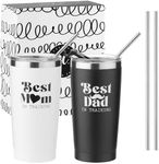 SassyCups New Parents Tumbler With Lid and Straw - Travel Cup Tumblers with Lids and Straws - Keep Drink Cold or Hot - Cups For Tea, Water or Coffee - Set of 2 - For Mom and Dad