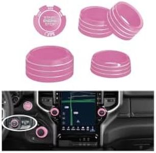 HDUFC Aluminum Knob Covers for 2019-2026 Dodge RAM 1500 2500 3500 - Fits AC, Volume, Rotary Shifter, Headlight & Push Start Buttons(6pcs)(Light Pink)