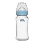 chicco Well-being Glass Feeding Bottle (240ml, Medium Flow) (Blue)