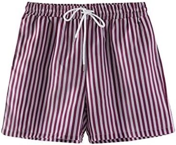 WDIRARA Men's Drawstring Waist Swim Trunks Striped Print Pocket Shorts Red Stripe XL