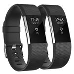 Vancle Bands Compatible with Fitbit Charge 2 Bands Women Men, Adjustable Replacement Strap Wristbands for Fitbit Charge 2 HR (Black+Black, Large)