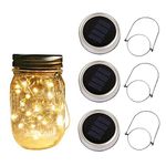 3Pcs Solar Powered Lid Insert 20 LED Mason Jar String Light for Glass Mason Garden Yard Porch Wedding Party Decoration 6.5feet No Jars (Warm White)