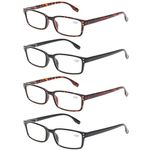 Kerecsen 4-Pack Rectangular Retro Style Men Reading Glasses Spring Hinges Comfortable Readers (+1.25, 2 Black 2 Tortoise)