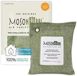 MOSO NATURAL Unscented Air Purifying Granule Bag 200G. Odor Eliminator, Odor Absorber For Cars And Closets. Green Color,Fragrance Free, Chemical Free Long Lasting Charcoal Bags | Lasts up to 2 years!