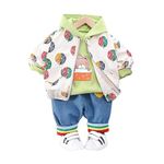 Bold N Elegant Colorful Kid's 3 Piece Full Sleeve Hooded T-shirt with Zip Up Jacket and Denim Jeans Pant My Birthday Dress Party Clothing Set for Boys Girls Kids (Green, 1-2 Years)