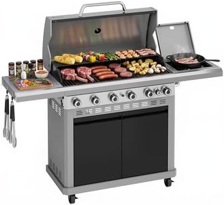 MFSTUDIO 7 Burner BBQ Gas Propane Grill with Searing Side Burner, Porcelain-Enameled Cast Iron Grates and Dual-Side Griddle Combo for Outdoor Barbecue Cooking