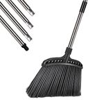 Masthome Heavy Duty Broom Outdoor, 38cm Wide Garden Broom with Stiff Bristles & 142cm Extendable Long Handle, Sweeping Brush Indoor for Floor Cleaning, Angle Broom for Home,Kicthen,Hardwood,Black.