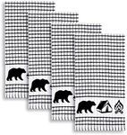 Cackleberry Home Wilderness Camping Terrycloth Kitchen Towels Windowpane Check Fabric, Set of 4 (Black)