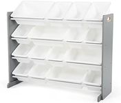 Humble Crew Children's Shelf, Toy Organiser Shelf with 16 Storage Boxes, Grey/White