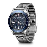 Victorinox Swiss Army | Swiss Made Men's Chronograph Watch with Tachymeter, 42 mm, 100M Water Resistant, Anti-Shock & Antimagnetic | Blue Dial, Stainless Steel Case, Silver Mesh Bracelet | 242049