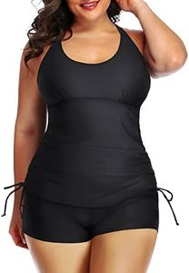 Yonique Women Plus Size Tankini with Shorts Two Piece Bathing Suits Athletic Swimsuits Tummy Control Swimwear Black 12W
