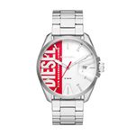 Diesel Watch for Men Ms9, Three Hand Date Movement, 44 mm Silver Stainless Steel Case with a Stainless Steel Strap, DZ1992