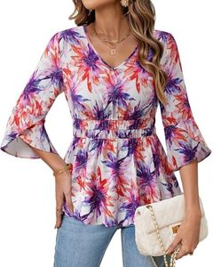 Timeson Blouses for Women Business Casual: Fall Fashion Clothing — 3/4 Sleeve Tops for Women — Ladies Dress Shirts Trendy 2025 Office Work Outfits Cute Peplum Tops V Neck Dressy Tunic for Leggings S