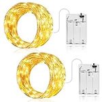 Ollny 2 Packs 5m 50 LED Fairy Lights Battery Operated, Waterproof Copper Wire String Light for Indoor Outdoor Lighting, Christmas Tree Bedroom Outside Party Bottle Wedding Decorations(Warm White)