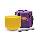 TOPFUND 528 Hz Yellow Solfeggio Crystal Singing Bowl 8 inch for Solar Plexus Chakra with Heavy Duty Carrying Case and Suede Striker