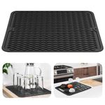 OSDUE Silicone Dish Drying Mats, 40x30CM Draining Board Mat Non Slip Heat Resistant Dish Draining Mat for Kitchen Easy Clean Draining Board Mat Table Mat Pot Holder Placemat Spoon Rest Coaster Black