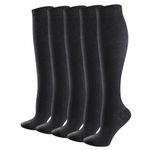 YUEDGE Compression Socks Men Lightweight Athletic Sports Socks Long Cycling Running Socks Knee High Black Travel Flight Socks for Men Size 9-12, Multipack, 5 Pairs