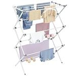 HOMIDEC Clothes Airer,3-Tier Foldable Clothes Drying Rack,Clothes Horse with 11 Thickened Poles Bearing Weight 20kg,Space Saving Clothes Dryer for Indoor Outdoor.White（73 * 37 * 115cm）