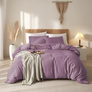 Wondnuga Pure French Flax Linen Duvet Cover King, 100% Linen Duvet Cover, Breathable and Soft for Hot Sleepers - Purple 3 Pieces (1 Duvet Cover 2 Pillowcases)