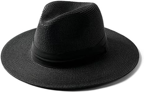 FURTALK Panama Hat Sun Hats for Women Men Wide Brim Fedora Straw Beach Hat UV UPF 80+ Black