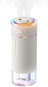 WSKEN Portable Small Humidifier for Bedroom - [Dual Nozzle Large Cool Mist] [Ambiance Lighting] [Car Smart On/Off] Ultrasonic Mini Personal Desk Air Humidifiers for Travel Office Baby Room,White