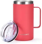 HYDRATE Tumbler with Handle 24oz Coral Pink Coffee Mug, Stainless Steel Reusable Travel Mug, BPA-Free Vacuum Insulated Camping Thermal Powder Coated Mug with Lid