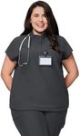 Kitmaz Medical Scrub Tops for Women - Soft Stretch Mandarin Collar Oversized Fit Scrub Shirts with 3 Pockets Dark Grey