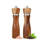 Haomacro Salt and Pepper Grinder Set of 2,8Inch Updated Wooden Pepper Mill Shaker,Modern Oak Wood Salt Mill Pepper Grinder Set Refillable with Adjustable Ceramic Rotor