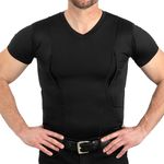 CCW Tactical Concealed Carry Holster Shirt | Secure Hook & Loop Pocket with Large Storage | All Season Moisture Wicking Compression Shirt | Mens V-Neck, Black XXL