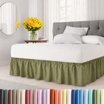 Wrap Around Dust Ruffle Bed Skirt - Sage Green - for Queen Size Beds with 15 in. Drop - Easy Fit Elastic Strap - Pleated Bedskirt with Brushed Fabric - Wrinkle Free, Machine Wash - by CGK Linens