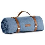 VonShef Picnic Blanket, Blue Herringbone Outdoor Rug with Waterproof Backing, 6 Person Weatherproof Picnic Mat with Faux Leather Handle, Water Resistant Camping Accessories, 147x180cm