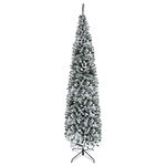 HOMCOM 9ft Snow Flocked Pencil Christmas Tree, Artificial Slim Xmas Tree with Realistic Branch Tips, Folding Metal Stand, Green