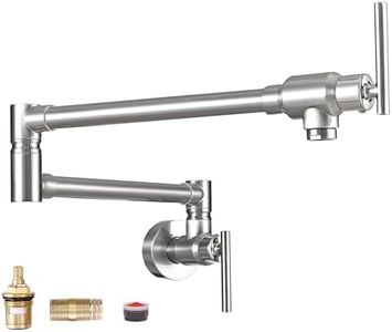 Fransiton Pot Filler, Brushed Nickel Pot Filler Faucet Wall Mount, Brass Folding Stretchable with Double Joint Swing Arm Single Hole Two Handles Kitchen