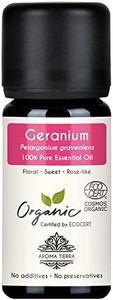 Aroma Tierra Geranium Essential Oil - 100% Pure Organic – For Diffuser, Face, Anti-ageing, Skin, Aromatherapy - 10ml