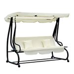 Outsunny 2-in-1 Garden Swing Seat Bed, 3 Seater Convertible Swing Chair Bench with Tilting Canopy, Cushioned Seat and 2 Pillows for Patio, Yard, Cream White