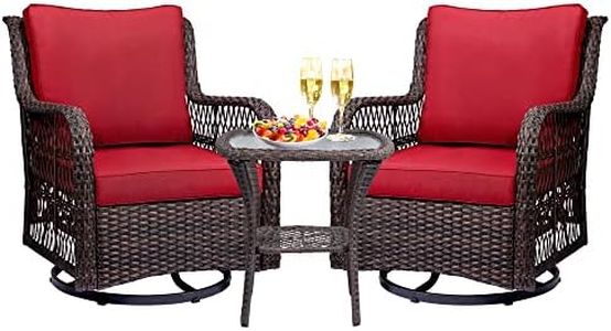 Amyove 3 Pieces Outdoor Wicker Swivel Patio Set, 360° Swivel Rocking Patio Chairs of 2 with Side Table and Fabric Cushions for Outside, Yard, Garden, Balcony (Rust)