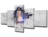 Framed Basketball Player Canvas Poster Wall Art 5 Panel Kobe Bryant Paintings HD Prints NBA Sports Los Angeles Lakers Pictures Artwork for Living Room Modern Home Decorations Ready to Hang 50''Wx24''H