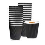 GOURMEX 500 Pieces Insulated Disposable Coffee Cups | Black Coffee Cups Ripple Paper for Home Office Work | Paper Tea Cups Without Sleeve for Hot and Cold Beverage | Recyclable Cups (8oz)