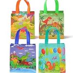 Dinosaur Birthday Gift Bags, 4pcs Non Woven Gift Bags with Handles, Reusable Birthday Gift Bag for KId's Birthday Party (Multi 2)