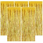 5 Pack Gold Tinsel Curtains, 3.3ft x 6.6ft Foil Fringe Curtains Metallic Glitter Curtain Photo Booth Backdrop Decorations for Wedding Engagement Bridal Shower Birthday Bachelorette Party Decor (Gold)