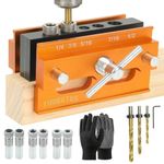 Self Centering Doweling Jig Kit - Adjustable Width Dowel Jig Kit for Straight Holes, Biscuit Joiner Set, 6 Bushings, 3 Size Drill Bits - Woodworking Precision Tool