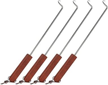 Acrux7 4 Pack Pigtail Meat Flippers 17 Inch Stainless Steel BBQ Meat Hook with Wooden Handle, Steak Flipper Hook, Barbecue Turners Food Flipper Meat Hooks for Grilling, Smoking