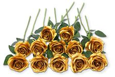 Laelfe 12 Pcs Gold Artificial Roses, 21in Realistic Single Long Stem Silk Flowers Fake Gold Rose Bridal Bouquet for Christmas Wedding Home Party Hotel Garden Decoration