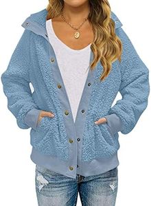 TECREW Womens Winter Sherpa Fleece Button Jacket Coat Loose Long Sleeve Outwear, Dustyblue, X-Small